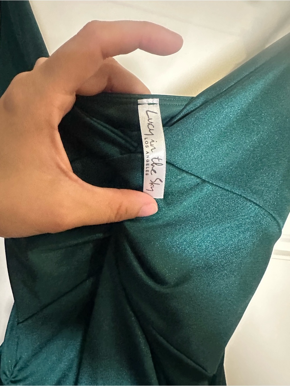 Lucy in the Sky Emerald Green Ruched V-Neck Mini Dress - Picture 3 of 5